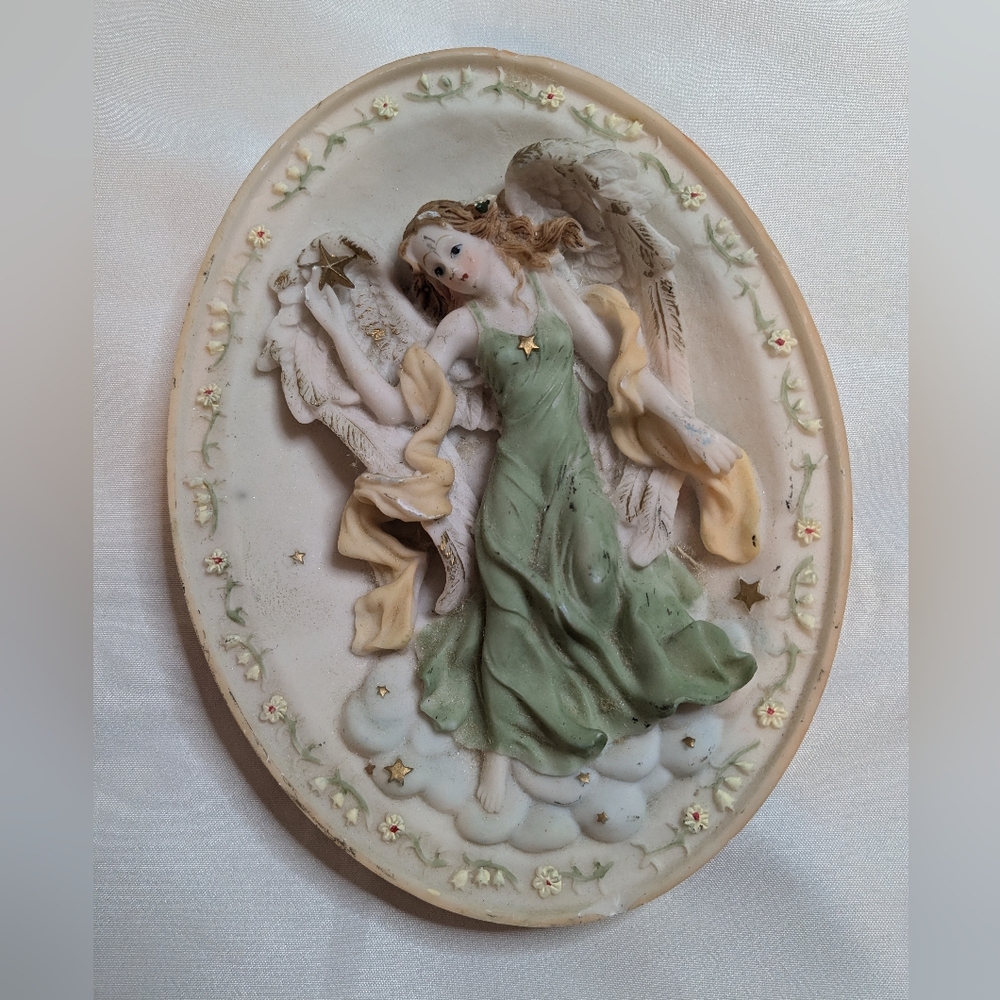 3D Wall Angels Plague Christmas Detailed Hand painted Green Dress Red Hair